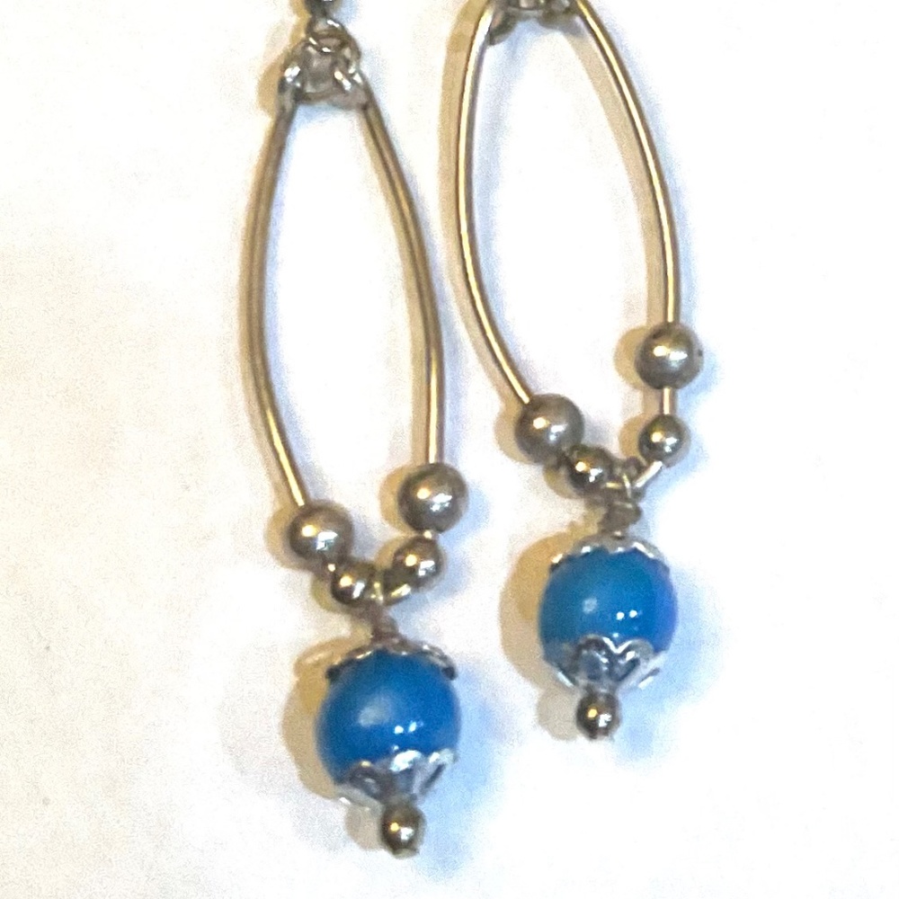 Silver and Blue Stone Earrings